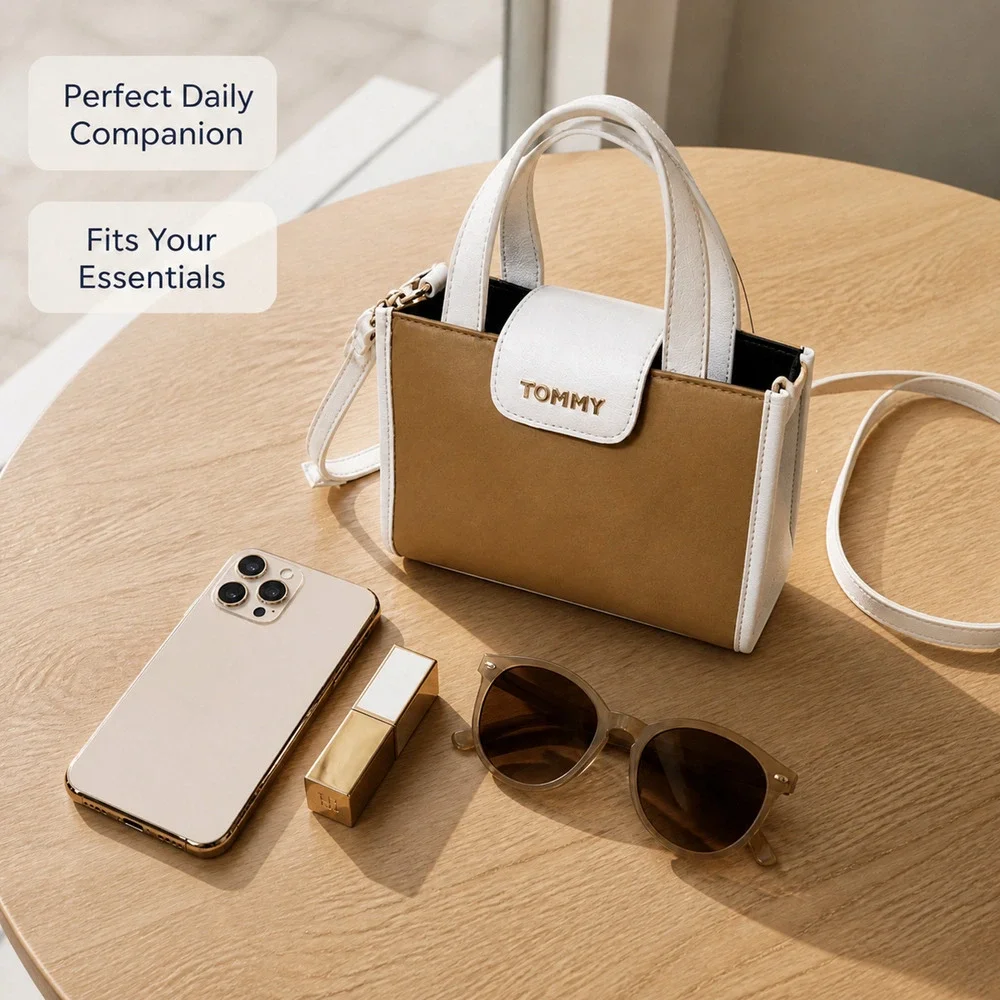 Tommy Hilfiger 69JA667 Mini Crossbody Satchel Bag Classic Khaki Ivory NWT